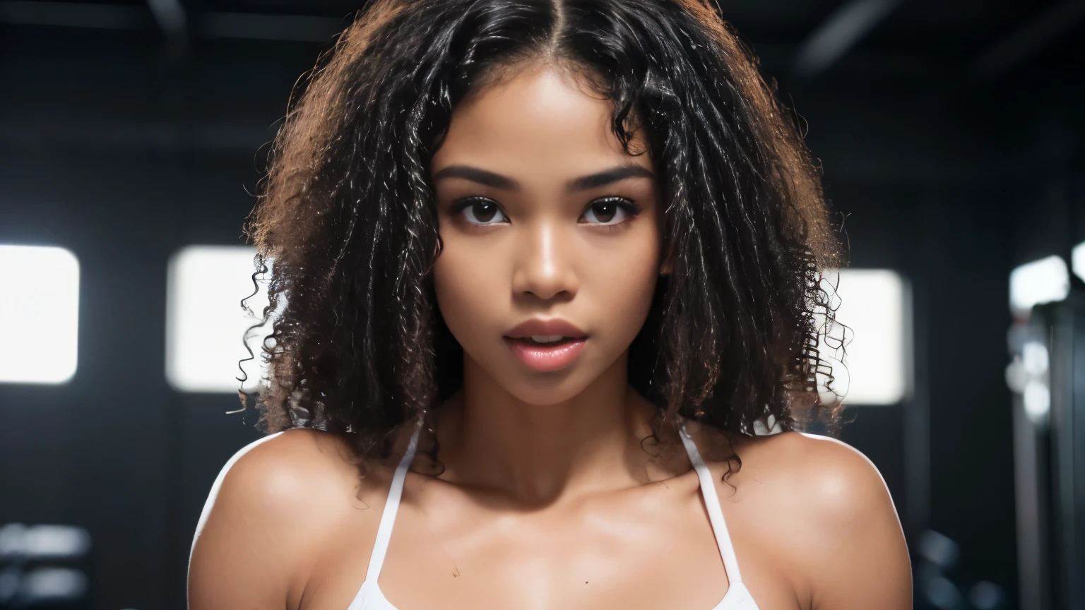 (dynamic photograph of a 42 year old Melanesian, very mature woman), (slim top, skimpy G-string, MMA gloves), (((straight non curly hair))), (highly detailed face:1.4), (muscles:1.3), (background inside light, bright, private gym:1.1), (8k, uhd, dslr, high quality, cinematic lighting, bokeh), (dramatic, award winning photography, incredible masterpiece:1.3), (((sexy sultry stare and smile at camera:0.8))), close up, ((she is ready to suck your manhood:0.7)), ((beautiful feminine face)) she is a champion MMA fighter