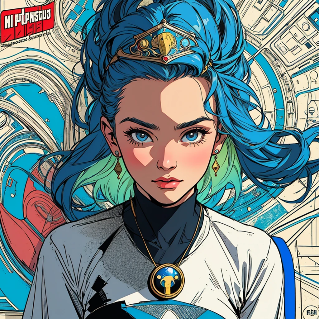 (((highest quality))),masterpiece,1 woman,((the perfect person)),((Super beautiful woman)),detailed perfect face,retro,vintage,classic,60's,70's,80's,old movie posters,abstract,((スペーススリラーmovie poster)),(Futuristic),Geometric pattern,very delicate,movie poster_white frame,universe,Milky Way,planet,,propaganda,universe飛行士,breast enhancement,