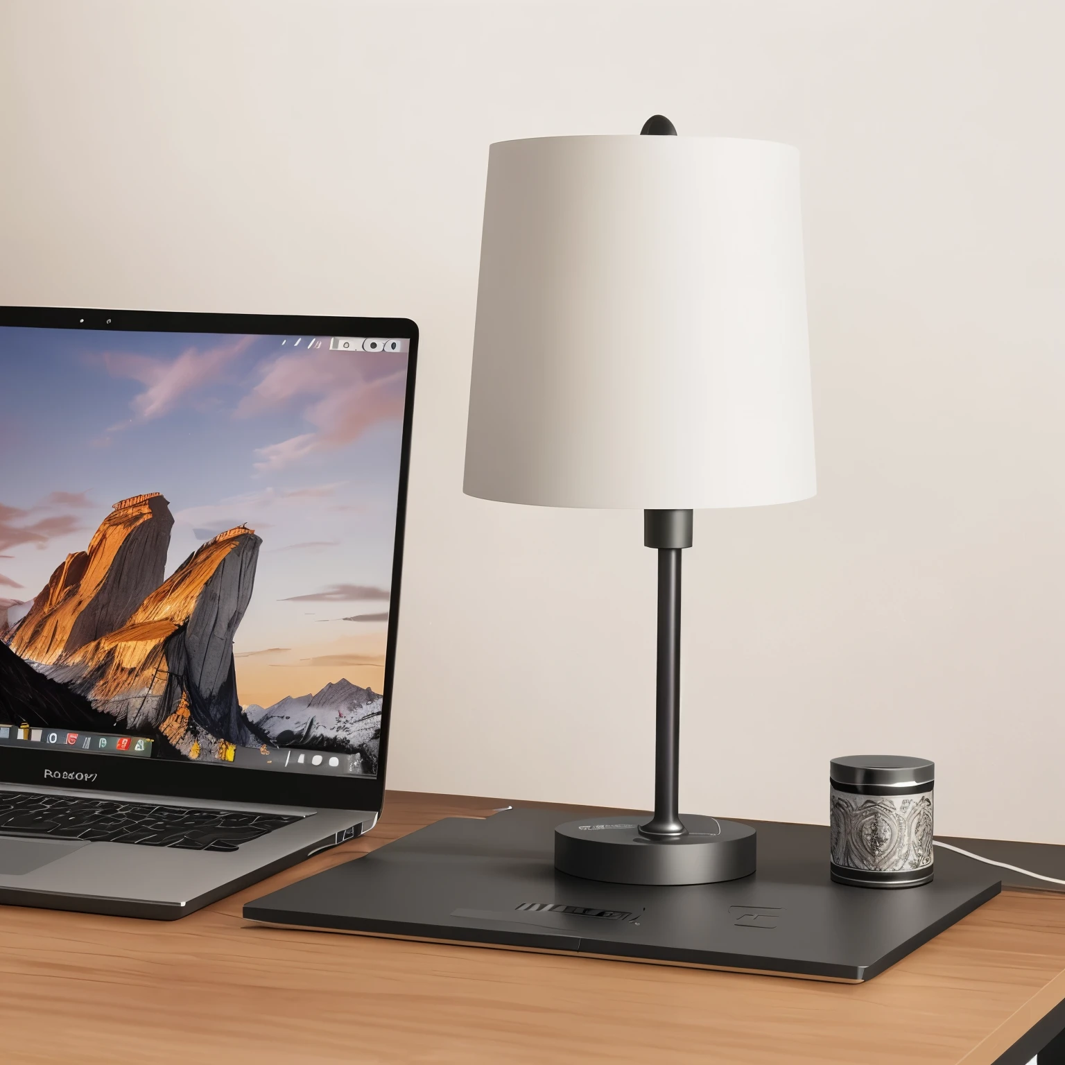 there is a laptop computer sitting on a desk with a lamp, accurate and detailed, stunningly detailed, highly detailed shot, detailed wide shot, immaculately detailed, detailed with high quality, bottom angle, incredibly realistic, fully detailed, exquisitely detailed, full of details, with lots of details, product introduction photo, highly detailed scene, incredibly detailed