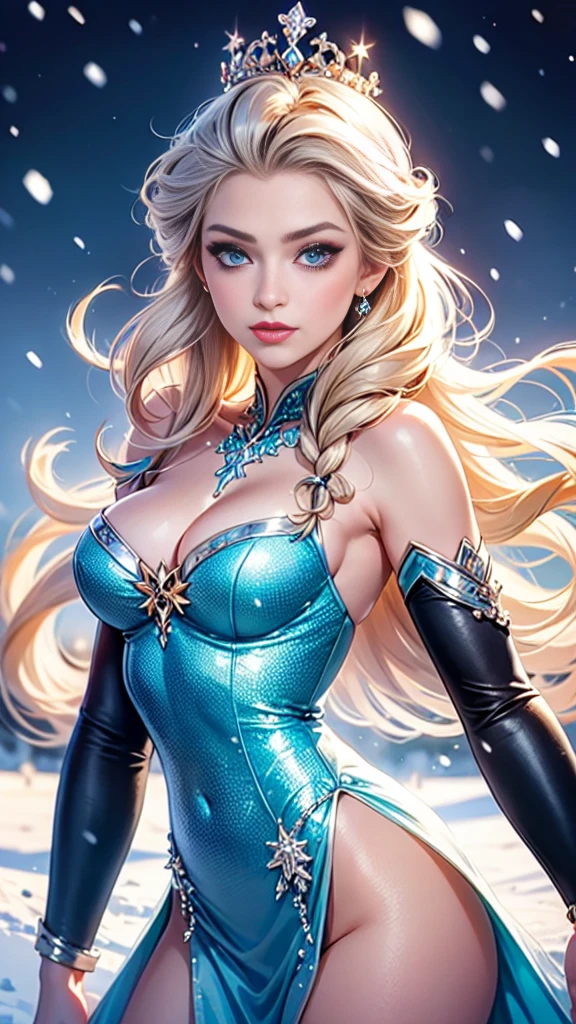 Queen Elsa,whole body,Breasts are super big,Snow background,ios deep scene,Insect slit details