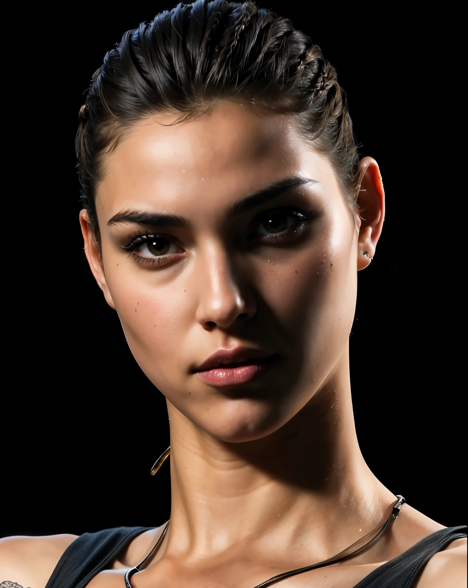 (masterpiece),(best quality:1.0),(ultra highres:1.0), closeup, 1 girl, detailed beautiful, detailed face, face focus, do not modify eyes, sexy girl, pink lips, brown eyes, dreadlocked hair, tomboy, skinny, short hair, latina face, wallpaper 8k, beautiful woman, makeup, full body