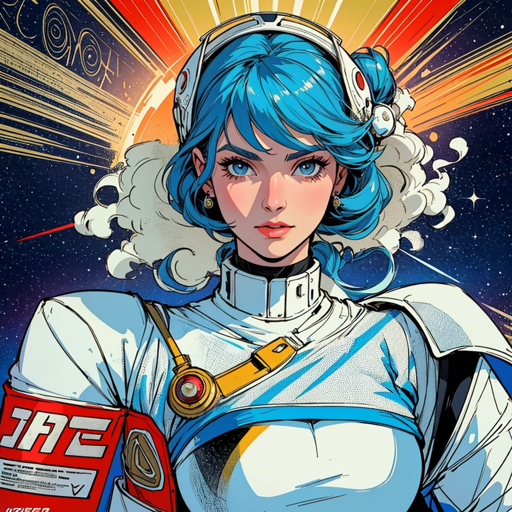 (((highest quality))),masterpiece,1 woman,((the perfect person)),((Super beautiful woman)),detailed perfect face,retro,vintage,classic,60's,70's,80&#39;s,old movie posters,abstract,((スペーススリラーmovie poster)),(Futuristic),Geometric pattern,very delicate,movie poster_white frame,universe,Milky Way,planet,,propaganda,universe飛行士,breast enhancement,