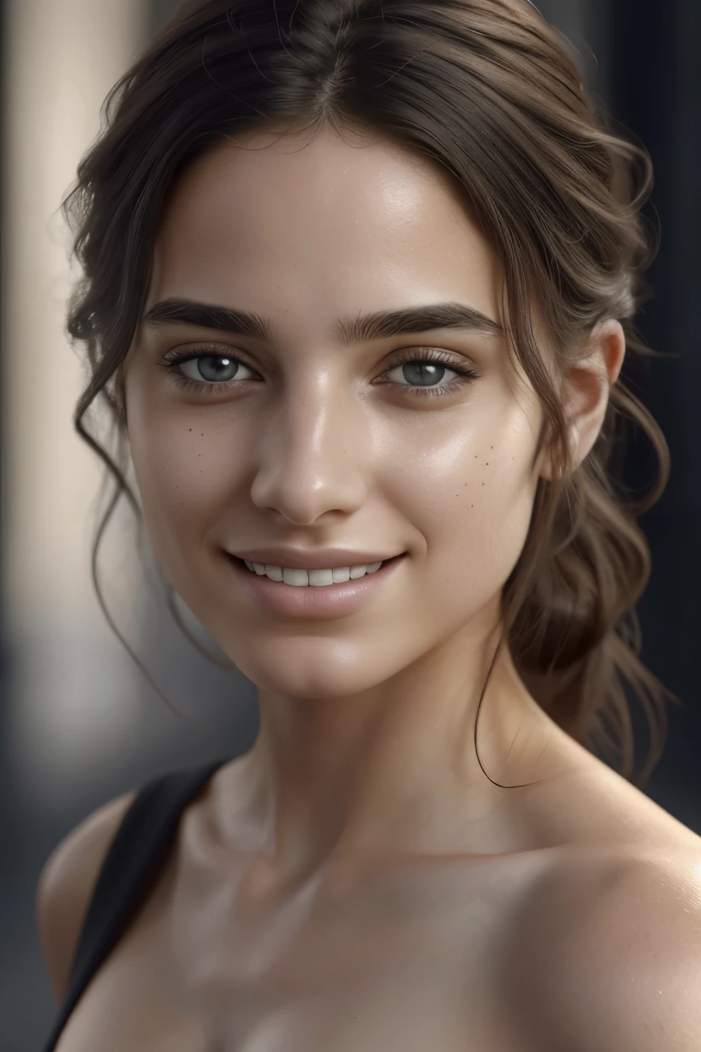 full portrait of a young jewish woman, smiling, skin pores, dramatic lighting, ambient occlusion, high level of detail, intricate skin details, skin imperfections, beautiful face and fascinating eyes, sharp details, hyper realistic, sharp focus, perfect detailed anatomy, perfect detailed face, perfect details, eyes, octane rendering, 8k, masterpiece, maximum quality.