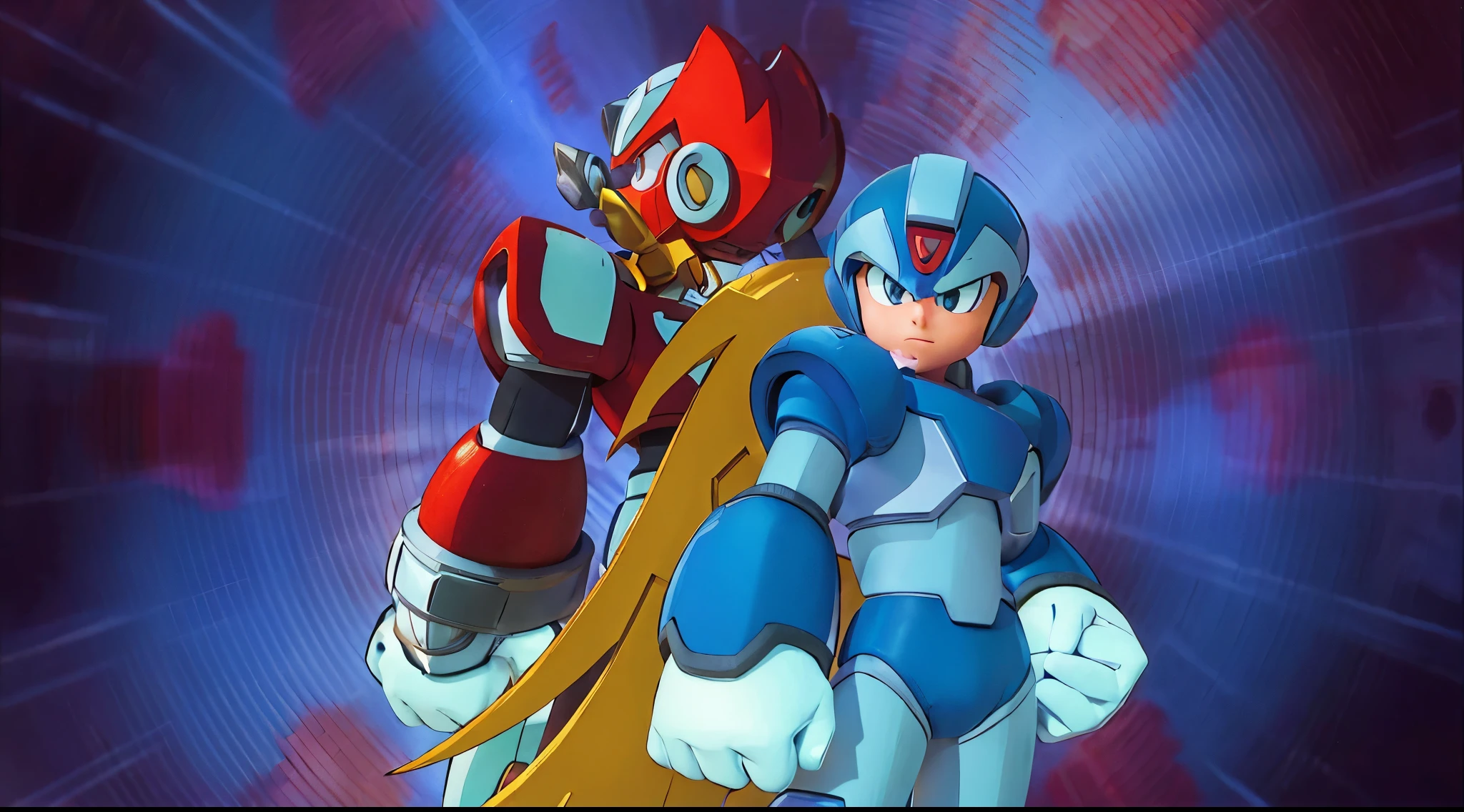 Axl(Mega Man X)　Axl　Boy in Tights 　 helmet 　Kneeling　 realistic skin　 Side View 　全身Boy in Tights 　 raises arms　Boy in spats 　 is chained