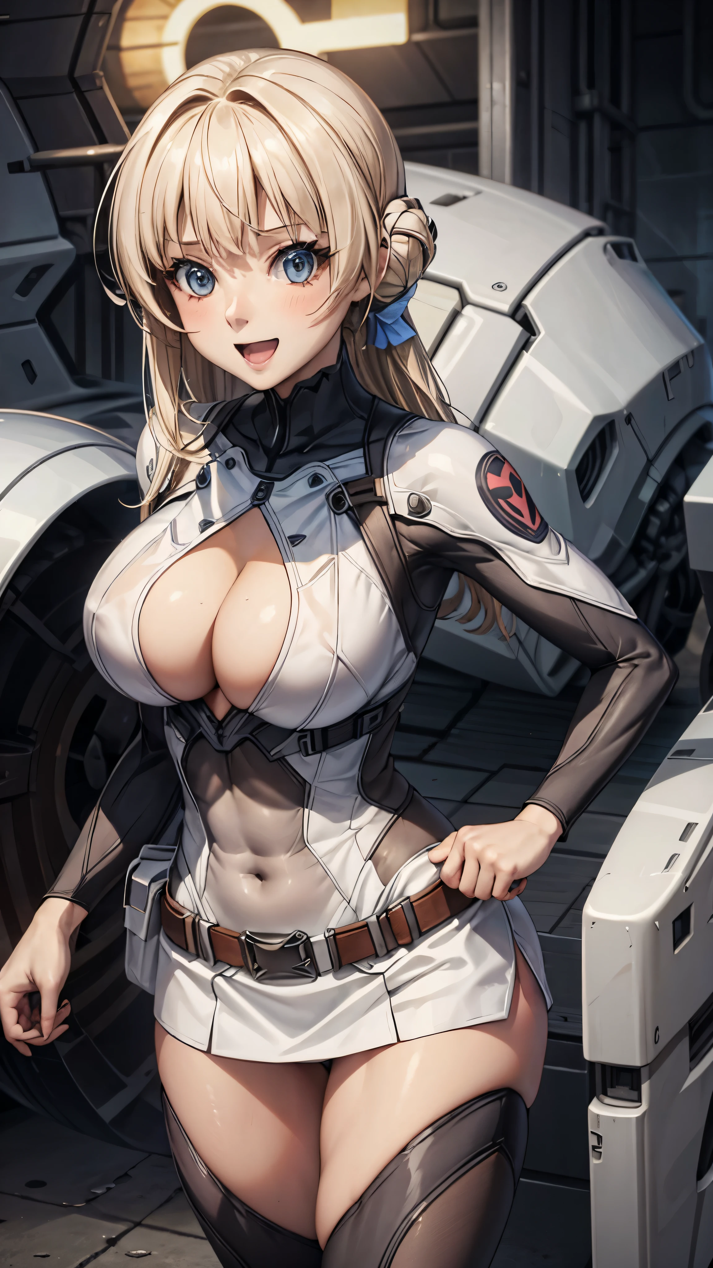 woman,20-year-old,,city,night,((white tight miniskirt bodysuit)),(Harada Makoto),open mouth smile,(((See-through))),((blonde)),long hair