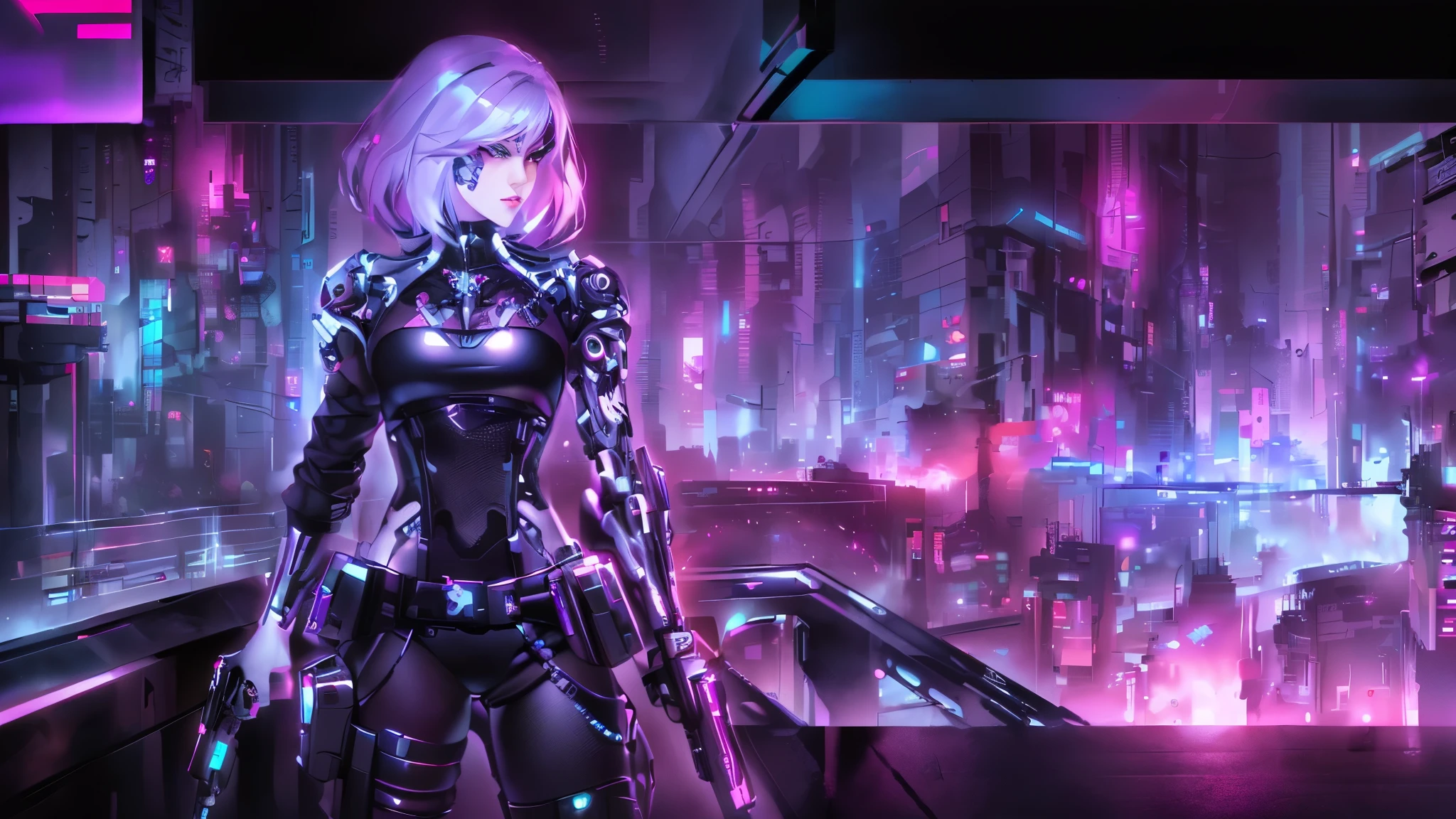 cyber girl with gun in city at night, cyberpunk beautiful girl, female cyberpunk anime girl, digital cyberpunk anime art, cyberpunk anime girl, cyberpunk girl, in cyberpunk city, cyberpunk femme fatale, digital cyberpunk - anime art, seductive cyberpunk dark fantasy, dark cyberpunk illustration, cyborg - girl with silver hair, dreamy cyberpunk girl, anime cyberpunk art, cyberpunk dark fantasy art