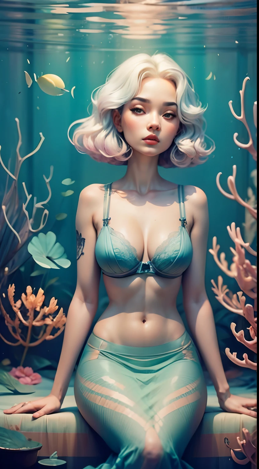 milf, 1girl, large breasts, gigantic breasts, huge breasts, heavy breasts, short hair, silver hair, light skinned female, orange eyes, large ass, Curvilinear waist, looking at the viewer, flushed face, full breasts, breasts larger than head, curvy female, curvilinear waist, mature female, mature face, leaving the bedroom, pov oppening a bedroom door, pov vision, lace trimmed bra, lace trimmed panties
