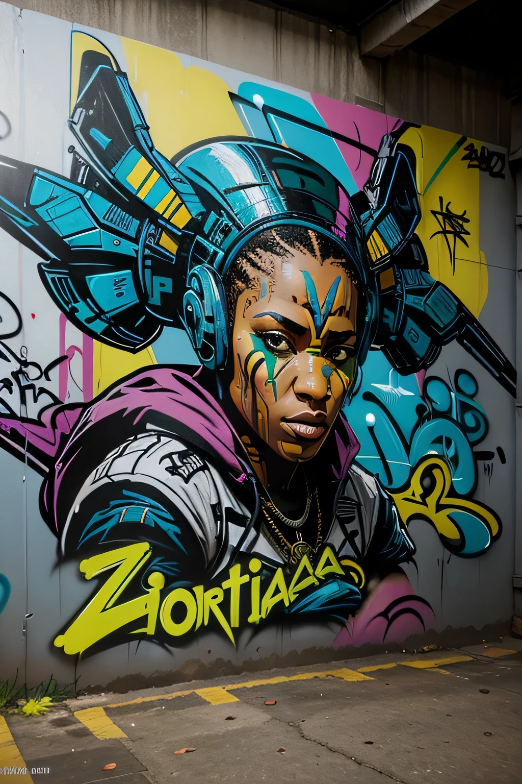 Create a futuristic hip hop graffiti style illustration, escrevendo o nome, "Z´África Brazil.
