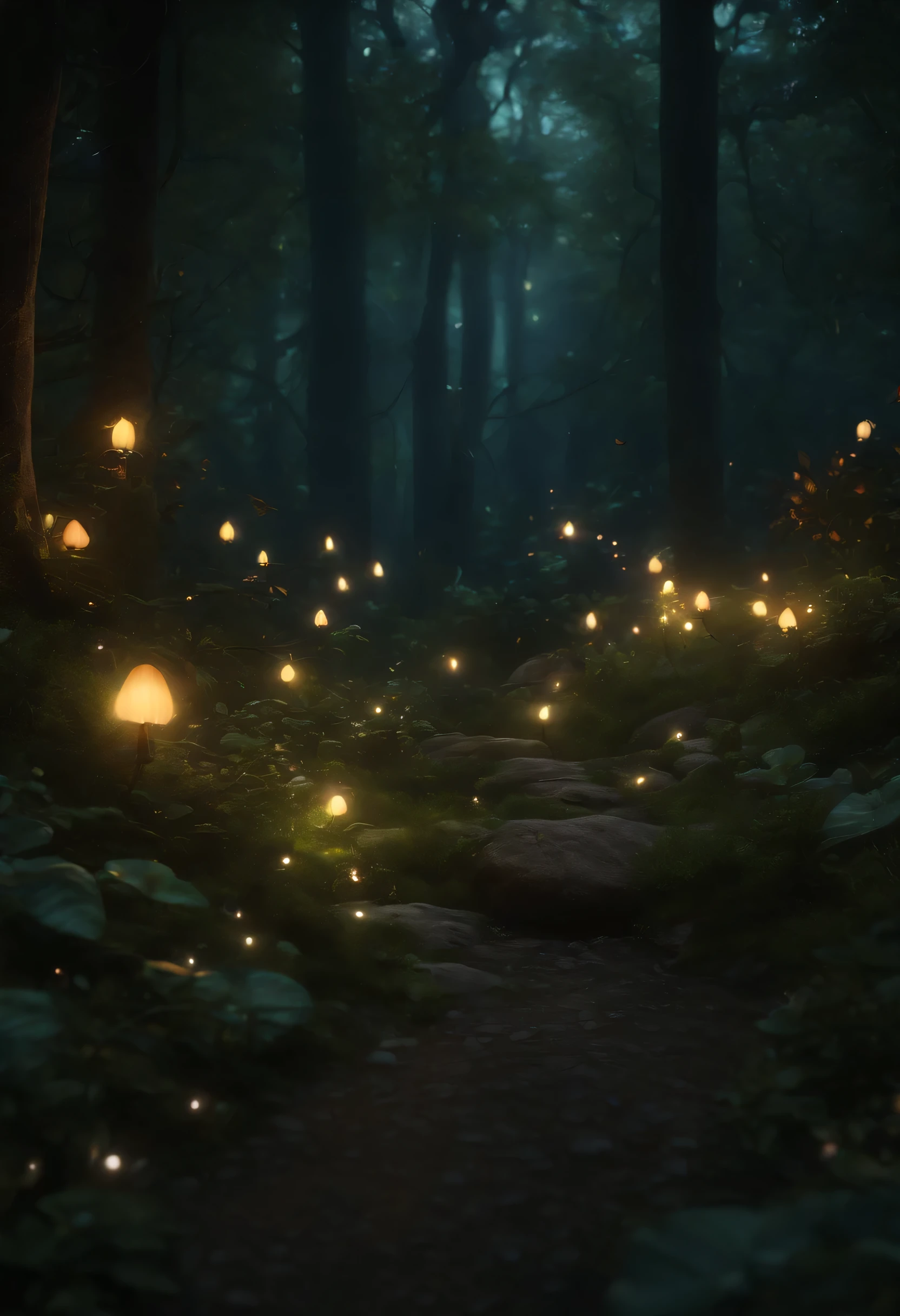 (highest quality,4K,8K,treble range,master part:1.2),super detailed,(realistic,realistic,realistic:1.37),soft lighting, Ethereal color, (Fairy 1.5), Mystic Forest, Nice dinner, Luminous fireflies, Fancy mushrooms, mysterious atmosphere, magical being, Captivating setup, dreamy quality, Forest creatures, twinkling lights