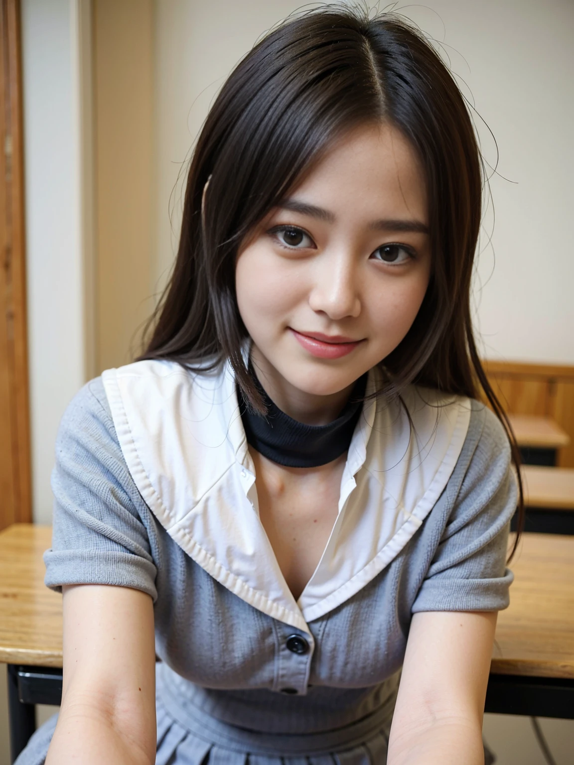arafed หญิงเอเชียในชุดstudentวางตัวสําหรับภาพ, wearing ชุดstudentญี่ปุ่น, ชุดstudentหญิงญี่ปุ่น, ชุดstudentญี่ปุ่น, เด็กstudentน่ารัก, สวมชุดstudent, young woman wearing uniform, Seifuku, JK uniform, Beautiful anime high school girl, student, สวมชุดstudent, เด็กstudentที่เกินจริง, Cute little nerdy smile