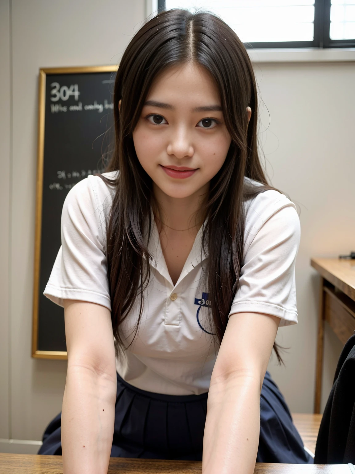 ((highest quality、In 8K、masterpiece:1.3))、（Raw photo）、((KPOP idol style face、((18 years old)))、（Silver thin necklace）、（Middle breast))）、(((（full nude）))))、clear focus:1.2、Beautiful woman with perfect slender figure:1.4、slender abs:1.2、Highly detailed face and skin texture、detailed eyes、double eyelid、((High school classroom、Two Girls、Lesbian、There is a small amount of semen on the genitals、Open your legs wide and show your genitals)))）、A sloppy smile、blush