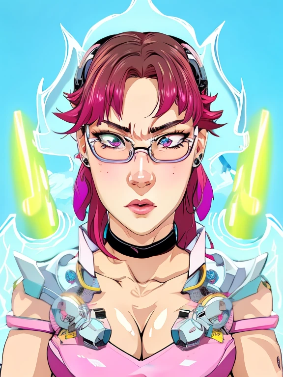 anime girl with pink hair and glasses holding a knife, holy cyborg necromancer girl, angry female cyborg, anime style character, cyberpunk angry gorgeous goddess, anime style illustration, perfect anime cyborg woman, vaporwave cartoon, inspired by Leiko Ikemura, anime style portrait, 8 0 s anime art style, molly from neuromancer, 8 0 s anime style