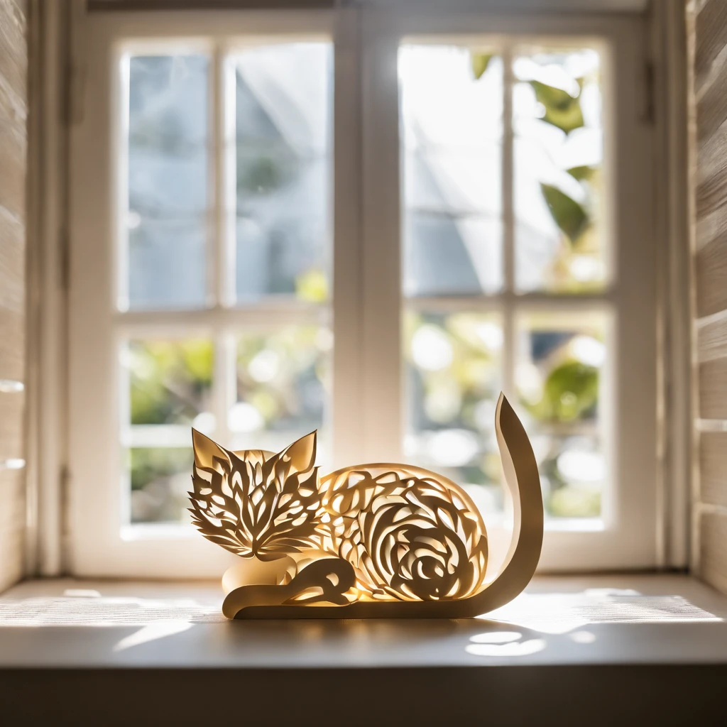 Gentle photo of a kitten napping by a sunny window, indoor setting, Nikon Z6, portrait lens, domestic tranquility, soft sunlight.