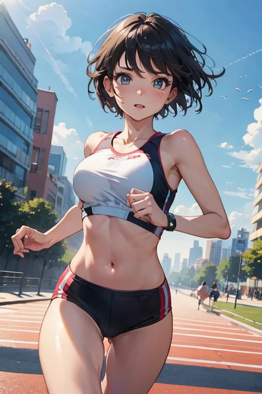 Beautiful woman running with all her might、Sexy、short hair