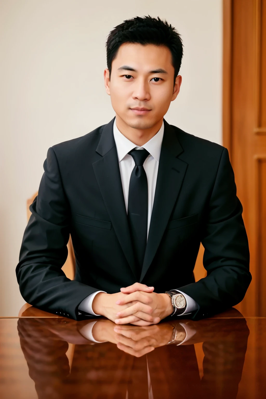 there is a man in a suit and tie standing in a room, professional profile photo, professional profile picture, detailed professional photo, wearing business suit, well lit professional photo, joongwon charles jeong, professional closeup photo, professional corporate portrait, wearing black business suit, professional portrait, south korean male, amazing professional picture, close-up professional portrait, wearing a business suit