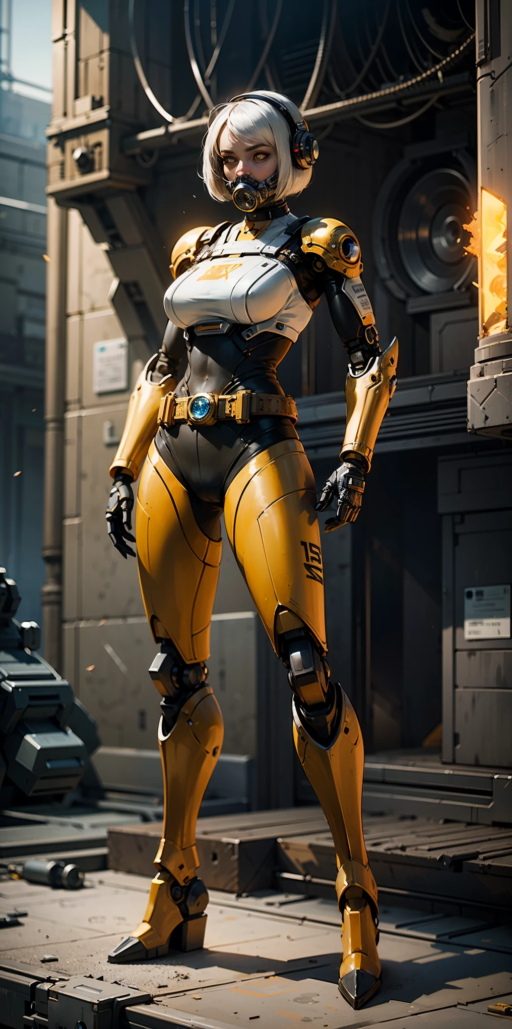 (masterpiece), (best quality), (high res) Solo, (perfect anatomy) Dronificated unknown woman , (enclosed gray full body armor) (yellow lights) (yellow glowing core in the chest), (enclosed cyber helmet), (yellow screen), huge breast, narrow waist, wide hips and thick thighs,(no face) no face, no hair, no mouth, no eyes, inside a room Being geld anf fucked by a machine, (sex) (fuck)