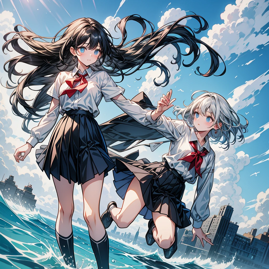 master piece,high quality,high resolution,High resolution,high contrast,Angle looking up from diagonally below,Realistic anime style,Rich and delicate drawings,full body,cute girl in a skirt,The strong wind is blowing and my hair is messed up,(The strong wind is blowing up my skirt,Pose holding the skirt with hand:1.4),white breath,A surprised and embarrassed look,(There are many people walking around the city in winter, and everyone is watching)