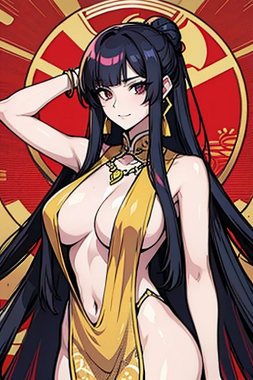 Chinese transparent silk dress, hair adornments, necklace, jewelry, Long hair, Earrings, Chinese clothes, Big boobs