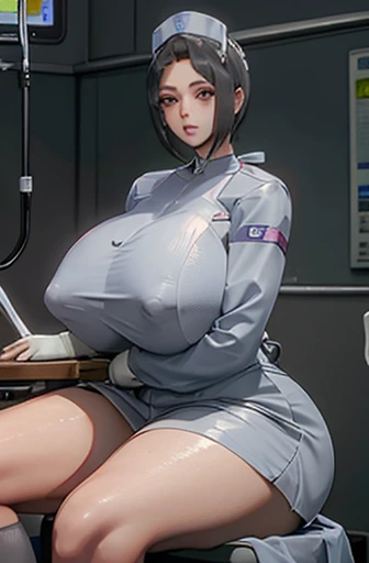 ,nurse uniform,hospital, latex nurse suit,nurses,busty,elbow gloves,labcoat,blackhair woman,grey eyes , gigantic boobs ,medical instruments,asian nurse,two nurses,speculum,examination room,oversize boobs, ,big ass ,strap on, lay on table ,legs spreaded,giving birth,gyno chair , dentist,Milf,latex,grey uniform