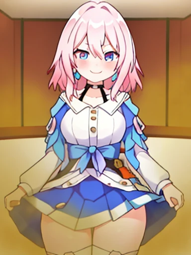 \(\(master piece\)\)、chest、beholderを見る、short hair、\(multicoloured_eyes:1.5\)、\(pink hair:1.8\)、bangs、blue eyes、\(Long Rock:1.4\)、\(ribbon earrings\)、masterpiece、最high quality、high quality、disorganized、shiny skin、colorful、dynamic pose、stunning art、best quality、Super detailed、dynamic angle、very detailed、Reflective hair、proper lighting、Ray tracing、Depth of bounds written、Super detailedな、An illustration、wonderful、fine details、very detailed、\(\(Super detailed\)\)、\(beautiful detailed girl\) 、beautiful detailed shine、intricate details、High resolution、very delicate and beautiful、beautiful detailed eyes、real、HDR、round eyes、detailed facial features、\(An illustration\)、\(beautiful detailed eyes\)、\(\(very detailed顔\)\)、Depth of bounds written、eyebrows visible through hair、frills、beholder、\(Upper body: 1.4\)、clothes reflecting light、\(skin light diffraction: 1.35\)、\(shiny skin: 1.55\)、\(iridescence effect: 1.55\)、clavicle、white shirt、long sleeve、choker、flower、blue camera、blue skirt、青いflower、\(indoor、potted plants: 1.5\)、critical angle、fart、blush、Satisfied smile、Gas comes out of the butt