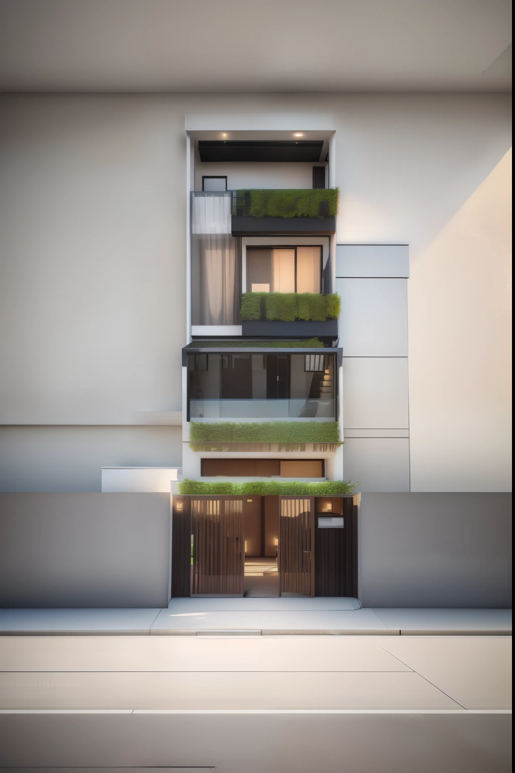 a modern house, minimalist style, elegent material, warm light, 3d render, realistic photo