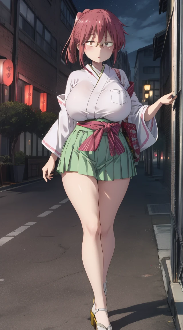 (Beautiful, Huge_Breasts), short skirt, kobayashi, glasses, ponytail, red hair, illustration an anime/cartoon character, An animated portrayal features a woman in a captivating kimono skirt, dancing gracefully in high heels near an old building adorned with a neon sign. The scene unfolds outdoors, highlighting her pink hair and expressive green eyes. Another depiction showcases a girl with pink hair wearing a kimono in front of various buildings. Additionally, a woman with pink hair is portrayed wearing blue and green shorts, strolling next to a building in a Japanese outdoor setting.

1 girl, 20yo,YOUNG female, Beautiful Finger, Beautiful long legs ,Beautiful body ,Beautiful Nose ,Beautiful character design, perfect eyes, perfect face,(Beautiful,Huge_Breasts:1.3)

official art, extremely detailed CG unity 8k wallpaper, perfect lighting,Colorful, Bright_Front_face_Lightinasterpiece:1.0),(best_quality:1.0), ultra high res,4K,ultra-detailed,
photography, 8K, HDR, highres, absurdres:1.2, Kodak portra 400, film grain, blurry background, bokeh:1.2, lens flare, (vibrant_color:1.2)
, (beautiful_face:1.5),(narrow_waist), 