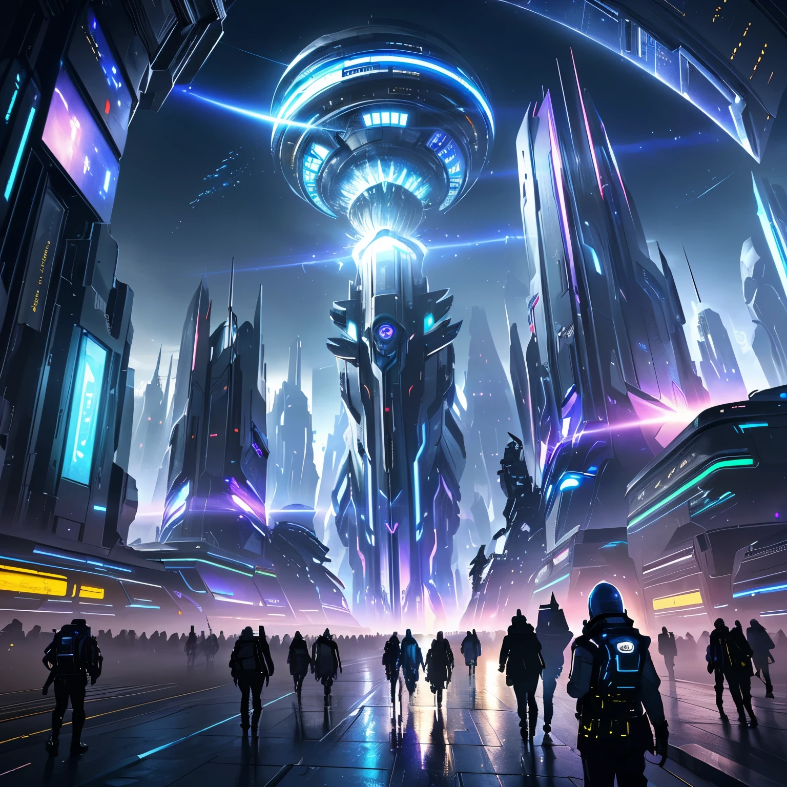 ((top quality, 8k, masterpiece: 1.3))，futuristic city，Time and space concept art，Fantasy sense of future technology，High-tech blue shift rendering，Large scenes，16k resolution concept art，8K resolution concept art，8K concept art，8k high detail concept art，Fantasy sci-fi city，Atmospheric concept art，8K concept art，colorful glare，Metaverse space scene，Lines of light，Dynamic，Beautiful sense of technology，Light painting rendering，futuristic city家园，nobody