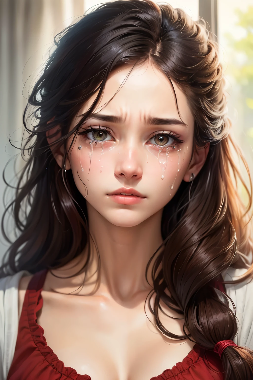 ((best quality)), ((masterpiece)), (detailed), 17yo, Female1, tearful, sad, 