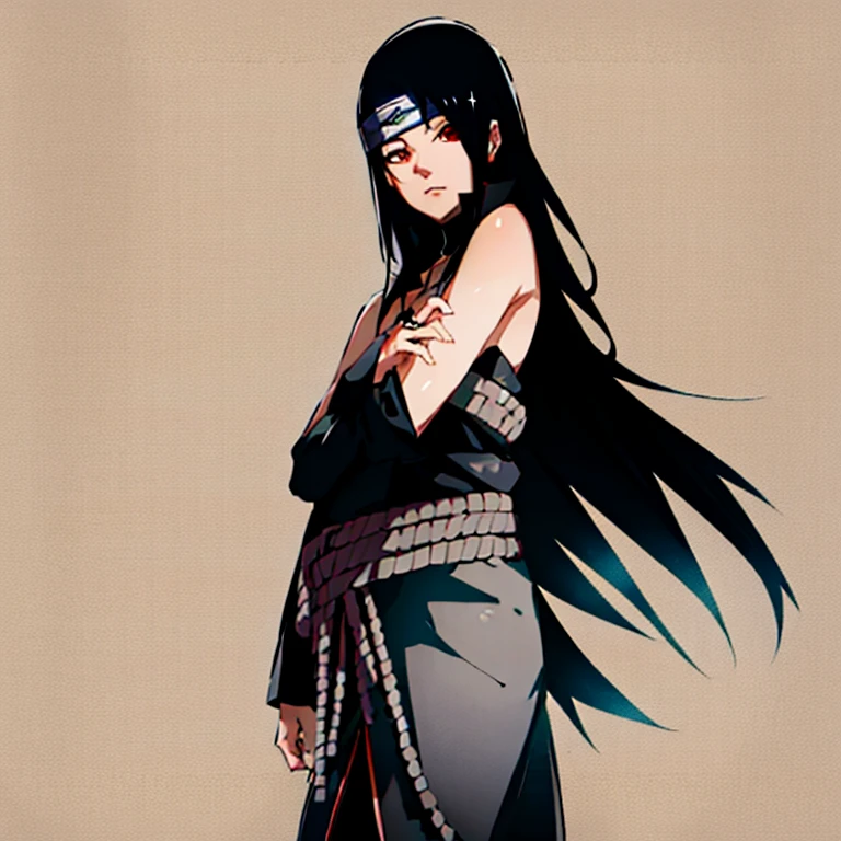 masterpiece, best quality, Super detailed, illustration, Uchiha sasuke，Black-haired, black-eyed transvestite，eyes empty，Long hair and waist，straight hair，petite