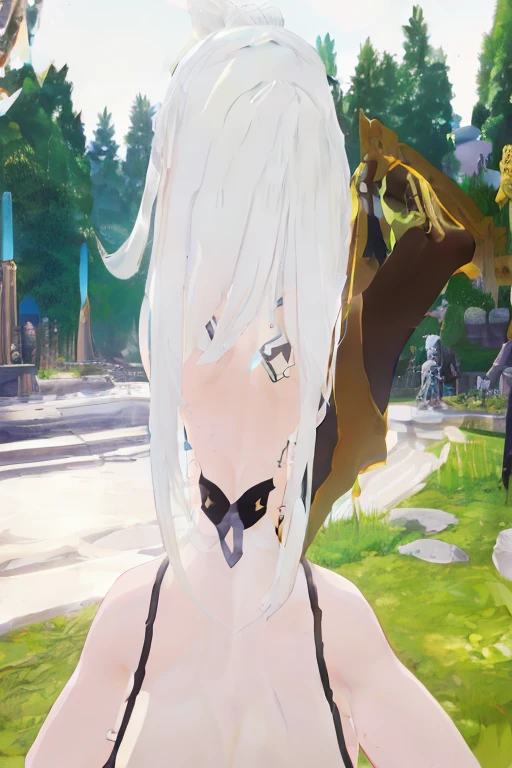 ayaka genshin impact, girl with white hair, nier 2 b, white haired deity, nier inspired, white haired, ayaka game genshin impact, 2b, 2 b, vrchat, genshin, tifa lockhart with white hair, girl with short white hair