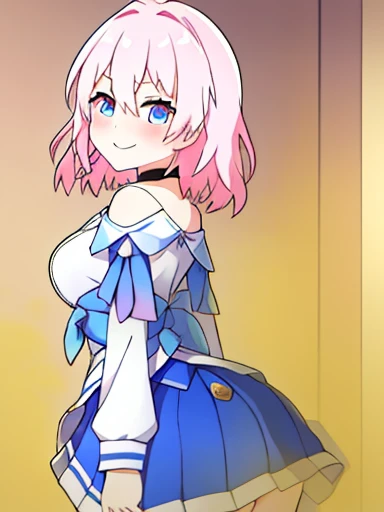 \(\(master piece\)\)、chest、see the beholder、short hair、\(multicoloured_eyes:1.5\)、\(pink hair:1.8\)、bangs、blue eyes、\(Long Rock:1.4\)、\(ribbon earrings\)、masterpiece、最high quality、high quality、disorganized、shiny skin、colorful、dynamic pose、stunning art、best quality、Super detailed、dynamic angle、very detailed、Reflective hair、proper lighting、Ray tracing、Depth of bounds written、Super detailedな、An illustration、wonderful、fine details、very detailed、\(\(Super detailed\)\)、\(beautiful detailed girl\) 、beautiful detailed shine、intricate details、High resolution、very delicate and beautiful、beautiful detailed eyes、real、HDR、round eyes、detailed facial features、\(An illustration\)、\(beautiful detailed eyes\)、\(\(very detailed顔\)\)、Depth of bounds written、eyebrows visible through hair、frills、\(Upper body: 1.4\)、clothes reflecting light、\(skin light diffraction: 1.35\)、\(shiny skin: 1.55\)、\(iridescence effect: 1.55\)、clavicle、white shirt、long sleeve、choker、flower、blue camera、blue skirt、青いflower、\(indoor、potted plants: 1.5\)、critical angle、fart、blush、Satisfied smile、Gas comes out of the butt、big breasts、lots of gas、shyness、put pressure on your face