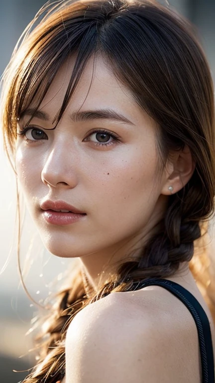 dressed, (photo realistic:1.4), (hyper realistic:1.4), (realistic:1.3), (smoother lighting:1.05), (increase cinematic lighting quality:0.9), 32K, 1girl,20yo girl, realistic lighting, backlighting, light on face, ray trace, (brightening light:1.2), (Increase quality:1.4), (best quality real texture skin:1.4), finely detailed eyes, finely detailed face, finely quality eyes, (tired and sleepy and satisfied:0.0), face closeup, t-shirts, (Increase body line mood:1.1), (Increase skin texture beauty:1.1)