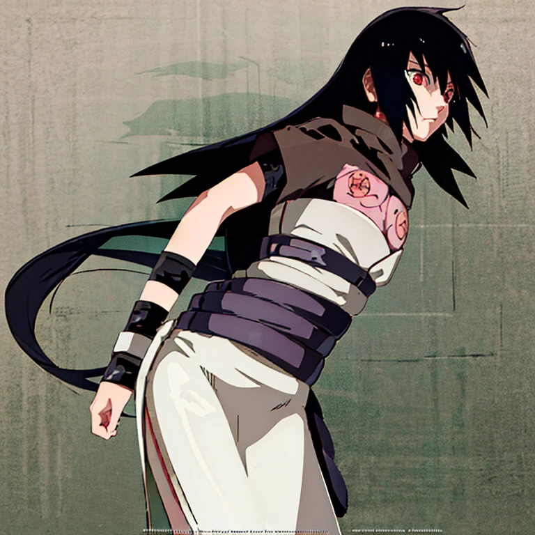 masterpiece, best quality, Super detailed, illustration, Uchiha sasuke，Black-haired, black-eyed transvestite，eyes empty，Long hair and waist，straight hair，petite