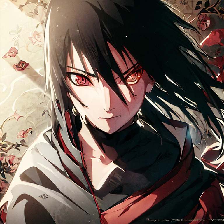 masterpiece, best quality, Super detailed, illustration, Uchiha sasuke，Black-haired, black-eyed transvestite，eyes empty，Long hair and waist，straight hair，petite