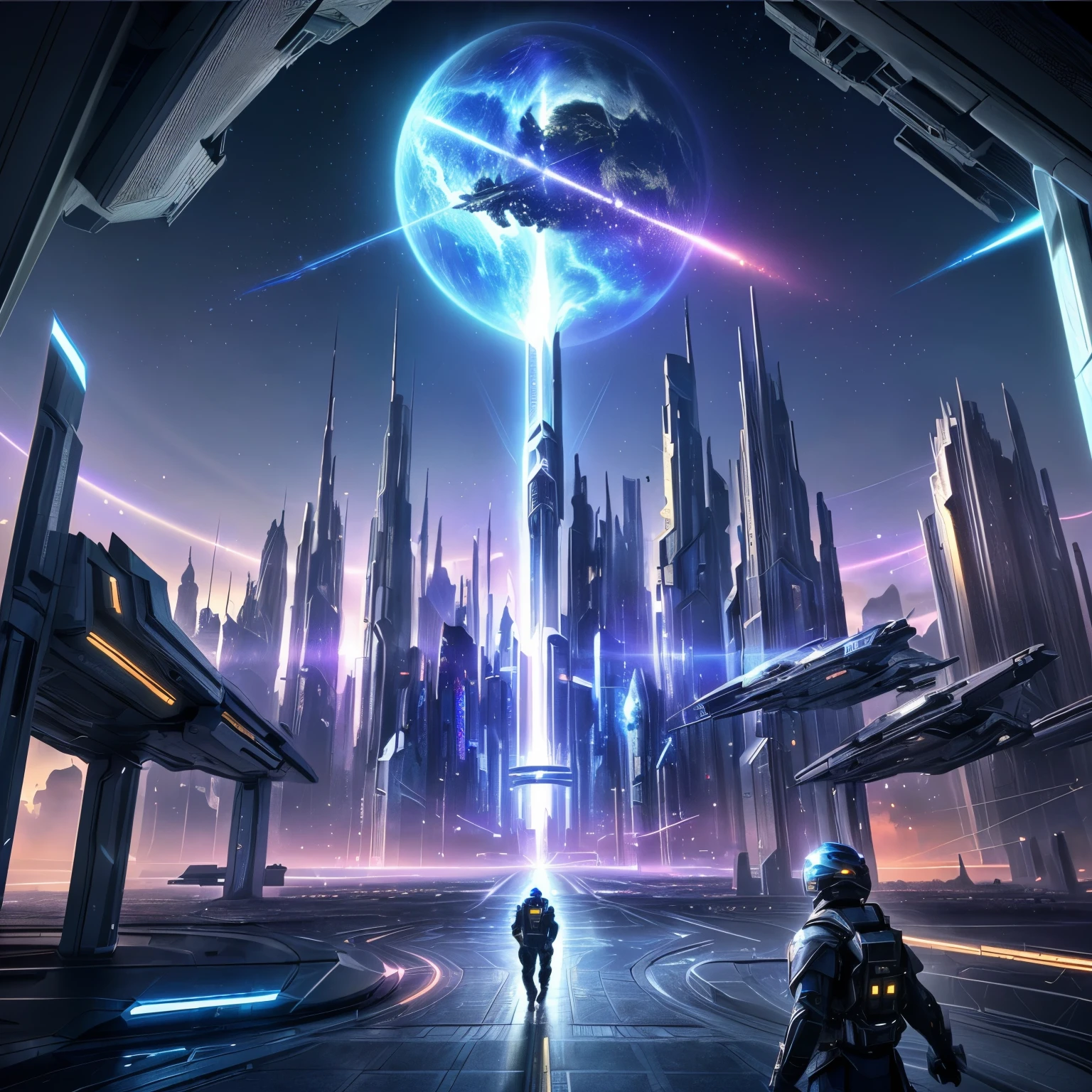 ((top quality, 8k, masterpiece: 1.3)), futuristic city,Time and space concept art,Fantasy sense of future technology,High-tech blue shift rendering,Large scenes,16k resolution concept art,8K resolution concept art,8K concept art,8k high detail concept art,Fantasy sci-fi city,Atmospheric concept art,8K concept art,colorful glare,Metaverse space scene,Lines of light,Dynamic