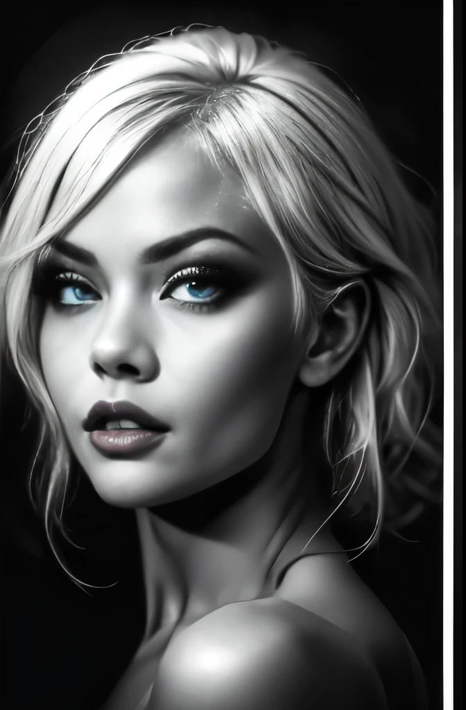 A portrait of a person with ultra-detailed and realistic features in high resolution. The portrait focuses on capturing the subject's face with extreme detail, including beautiful detailed eyes, lips, and facial expressions. The overall tone of the portrait is black and white, creating a classic and timeless feel. The lighting is soft and gentle, highlighting the subject's features and creating a sense of depth. The contrast between light and dark adds depth and dimension to the portrait, enhancing the overall realistic effect. The high resolution and quality of the image ensure that every detail is crisp and clear, making it suitable for large-scale prints or digital displays.