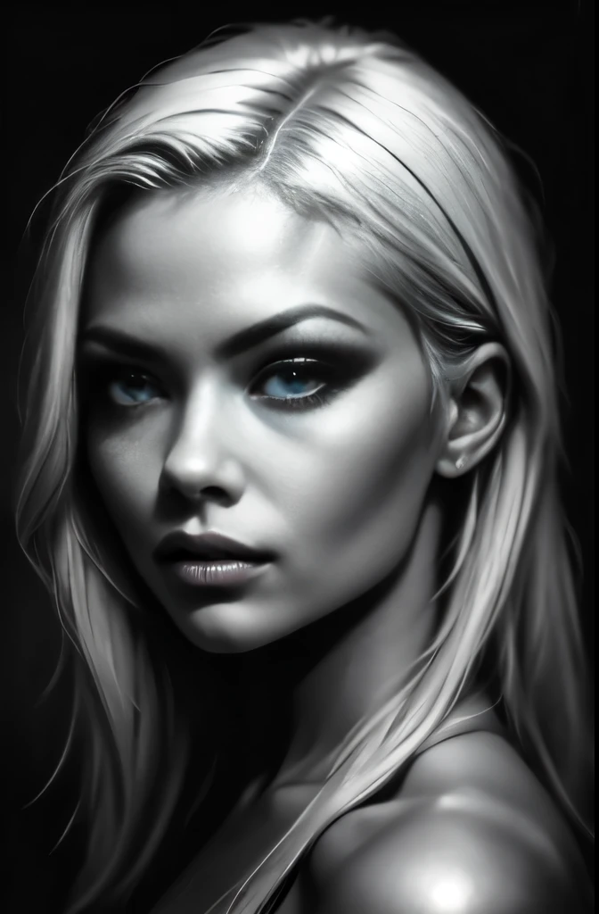 A portrait of a person with ultra-detailed and realistic features in high resolution. The portrait focuses on capturing the subject's face with extreme detail, including beautiful detailed eyes, lips, and facial expressions. The overall tone of the portrait is black and white, creating a classic and timeless feel. The lighting is soft and gentle, highlighting the subject's features and creating a sense of depth. The contrast between light and dark adds depth and dimension to the portrait, enhancing the overall realistic effect. The high resolution and quality of the image ensure that every detail is crisp and clear, making it suitable for large-scale prints or digital displays.