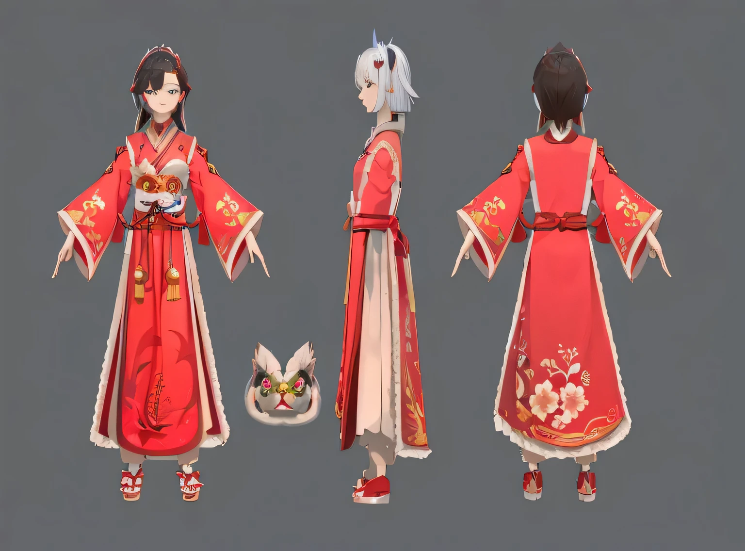 a close up of a person in a red dress with a cat, onmyoji detailed art, highly detailed character, onmyoji, lunar themed attire, anime styled 3d, hyperdetailed fantasy character, inspired by senior character artist, game character design, high quality character design, character artwork, inspired by Li Mei-shu, game character, female character