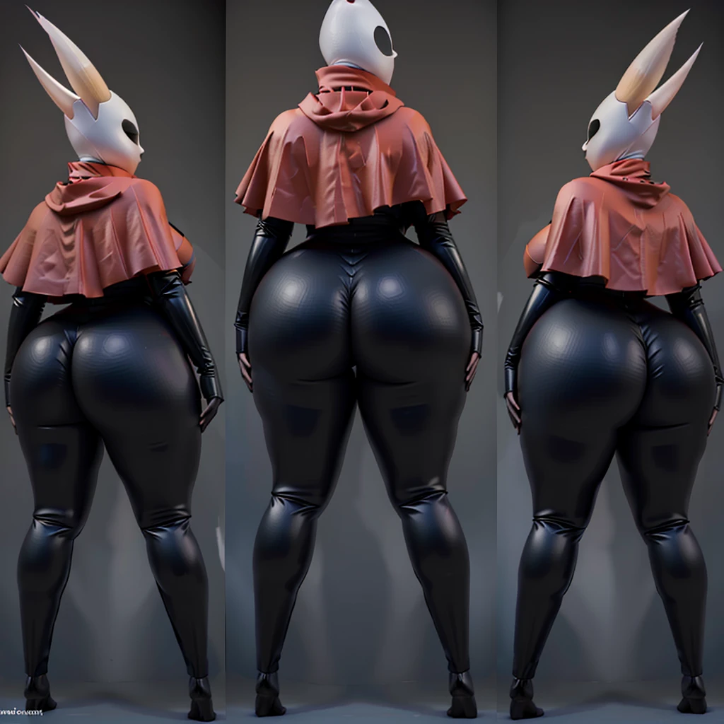 a close up of FEMALE Hornet in a red cape and black pants, thicc, fullbody shot turnaround, full character body, full body shot hyperdetailed, character is in her natural pose, insanely inflated hips, cel shaded pbr, realistic shaded perfect body, extra detailed body, symmetrical fullbody rendering, whole body highly detailed, high detail iconic character