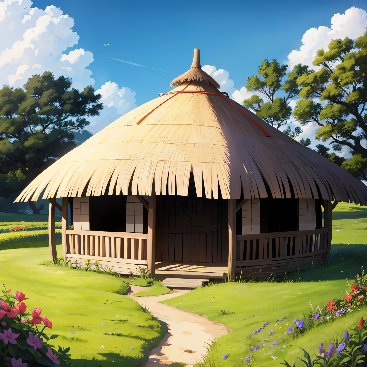 Thatched hut in Eswea，cartoony