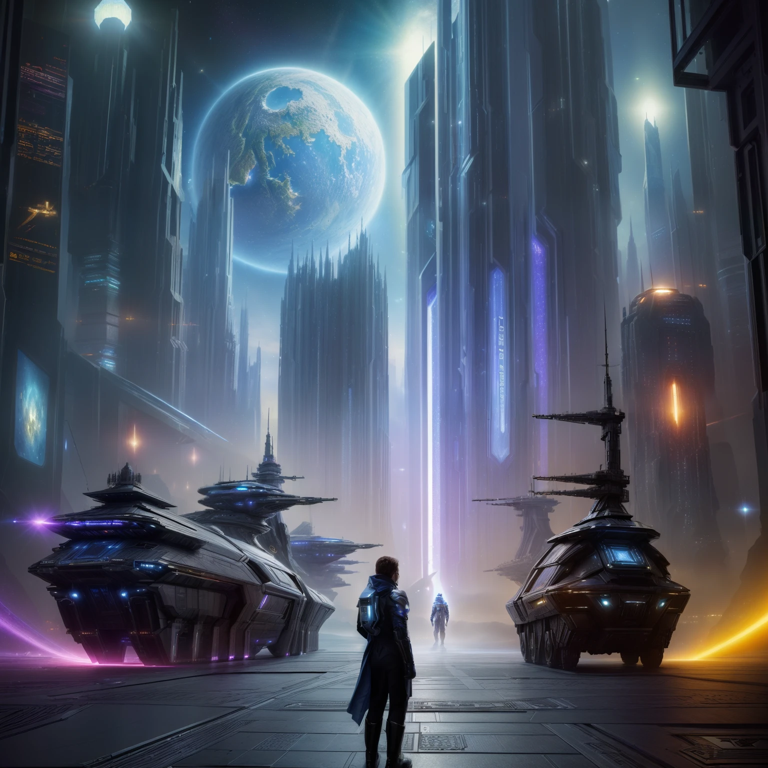 ((top quality, 8k, masterpiece: 1.3)), futuristic city，Time and space concept art，Large scenes，16k resolution concept art，8K resolution concept art，8K concept art，8k high detail concept art，Fantasy sci-fi city，Atmospheric concept art，8K concept art，colorful glare