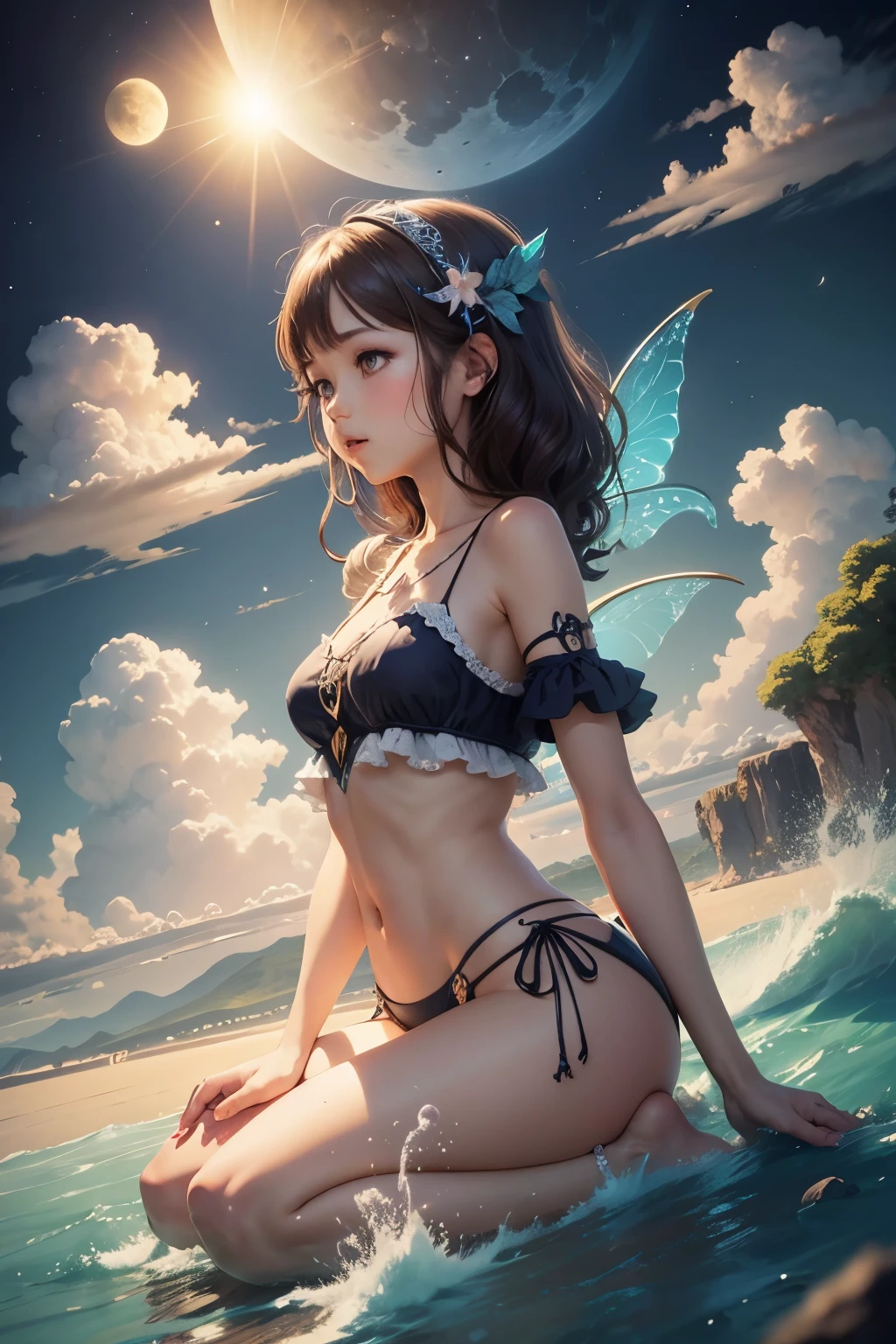Island,sky,Moon,Fairy,Cloud