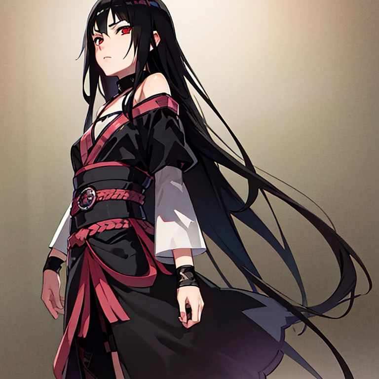 masterpiece, best quality, Super detailed, illustration, like Uchiha Mikoto，Black-haired, black-eyed transvestite，eyes empty，Long hair and waist，straight hair，petite，black eyes，Feminine