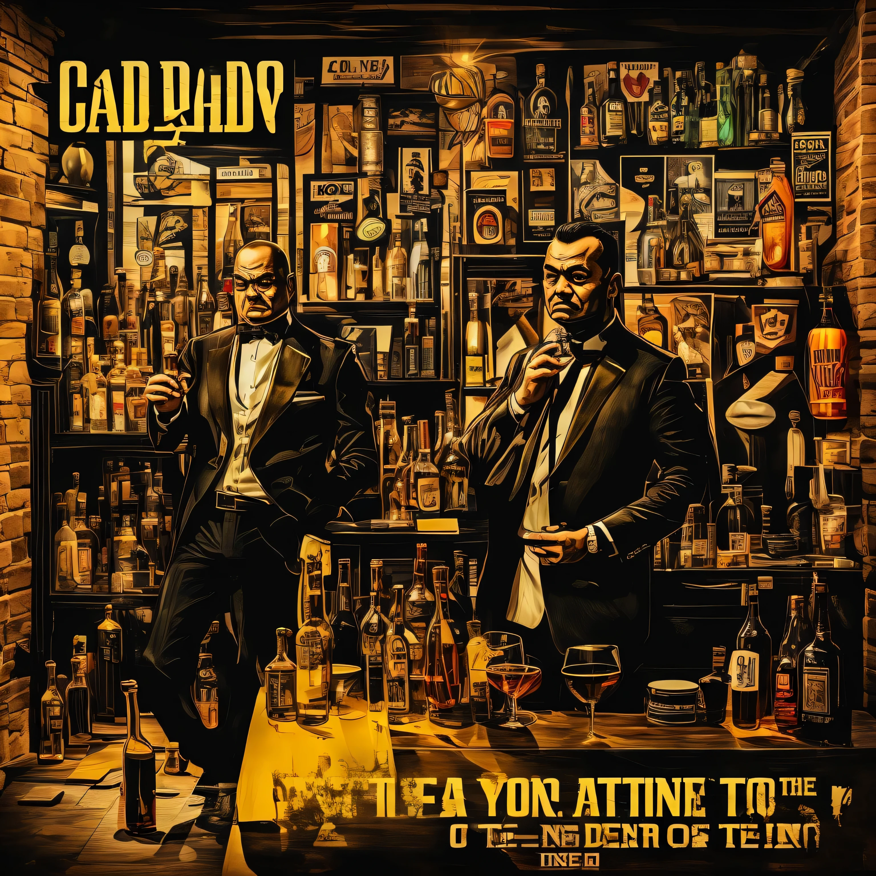 genera un poster que represente alcapone, liquor and the rise of gangsters of the time, contrabando de licor, no words in the design
