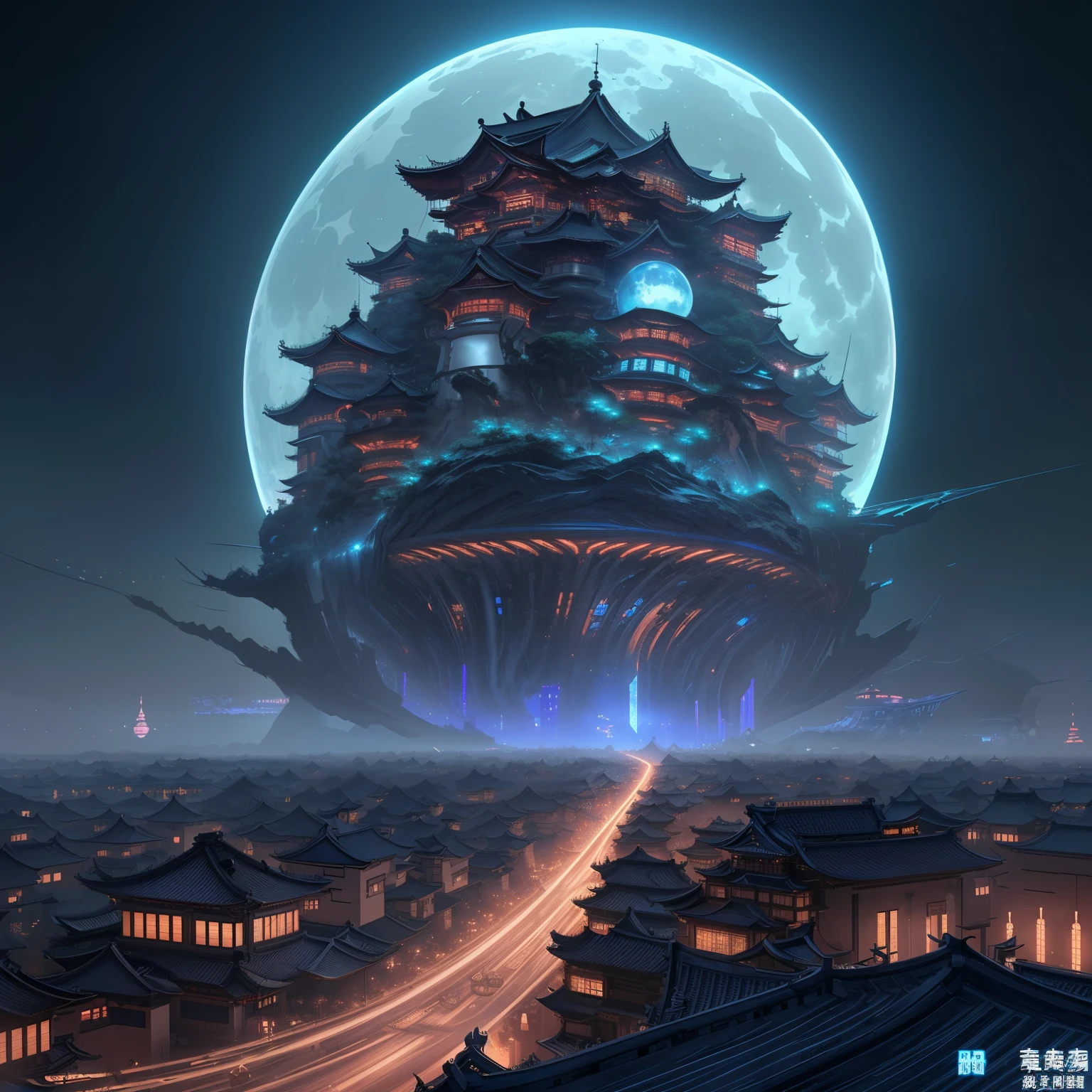 ((顶级品质, 8k, 杰作: 1.3)),futuristic city with a giant blue moon in the middle of it, metaverse concept art, concept art 8k resolution, concept art 8 k resolution, 8 k concept art, 8k concept art, 8 k high detail concept art, in fantasy sci - fi city, concept art stunning atmosphere, concept art 8 k, concept art 2022