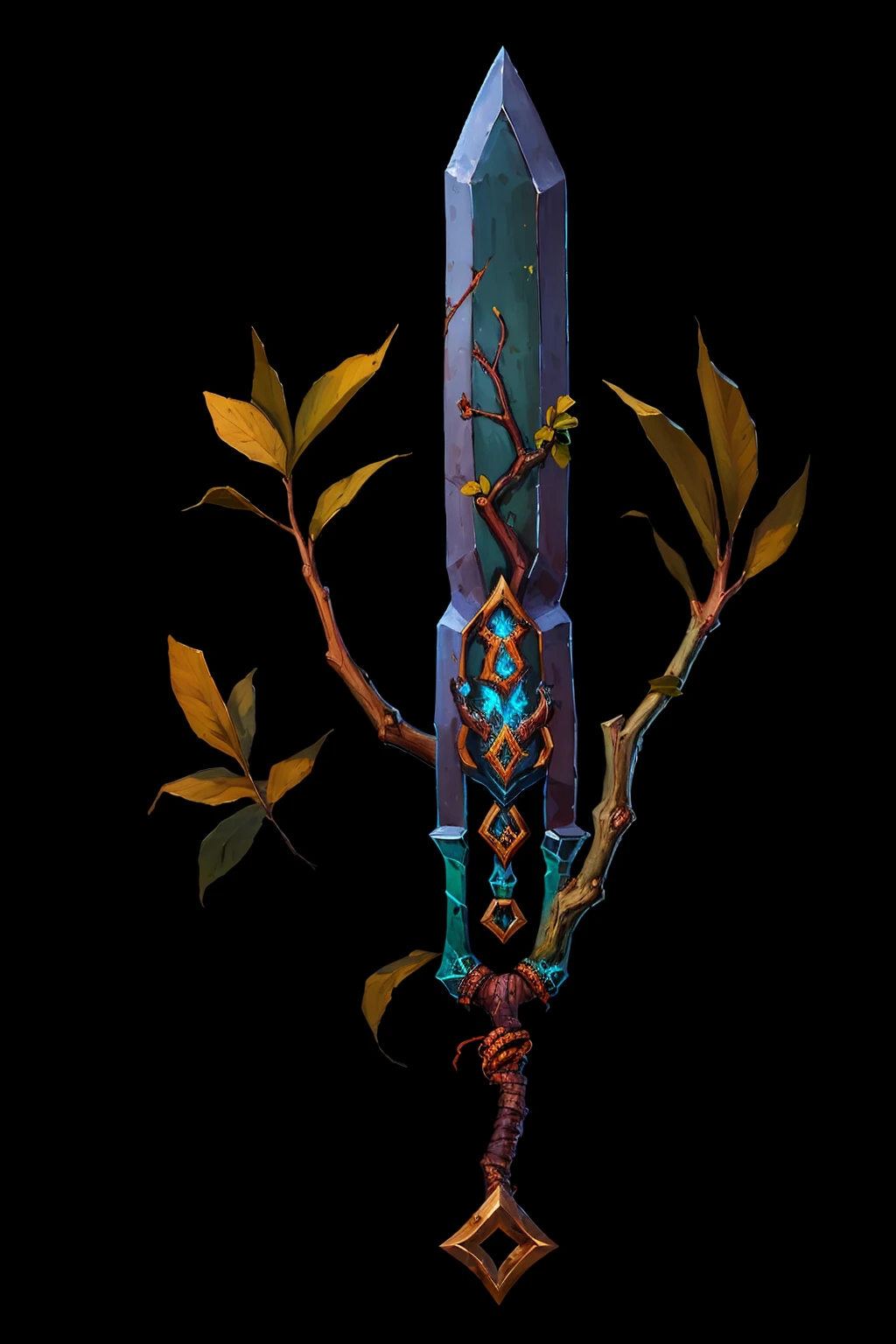 Game Art of battle sword in Painting Comix art style, best quality, Trending on Artstation, masterpiece, nature with branches