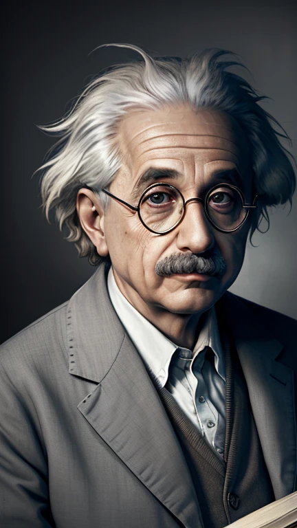 **Title: Einstein's Dual Essence: Scientist and Philosopher**
**Recommended aspect ratio: 16:9**

**Quality tags:** masterpiece, introspective:1.3, high resolution, thoughtful
**Character/subject tags:** Albert Einstein, (scientific and philosophical introspection:1.2), (contemplative expression:1.1), embodying the duality of a scientist and philosopher
**Medium tags:** digital art, illustration, introspective portrayal, rich and detailed
**Background environment tags:** Einstein's study, (books on science and philosophy:1.2), (soft ambient lighting:1.1), atmosphere of intellectual contemplation
**Color tags:** warm browns, muted tones, subtle warm hues
**Atmospheric tags:** introspective, contemplative, dual essence, intellectual harmony
**Emotion tags:** self-awareness, philosophical inquiry, intellectual balance
**Composition tags:** mid-shot, focus on Albert Einstein, detailed portrayal of the study, conveying a sense of introspective intellectual harmony between science and philosophy