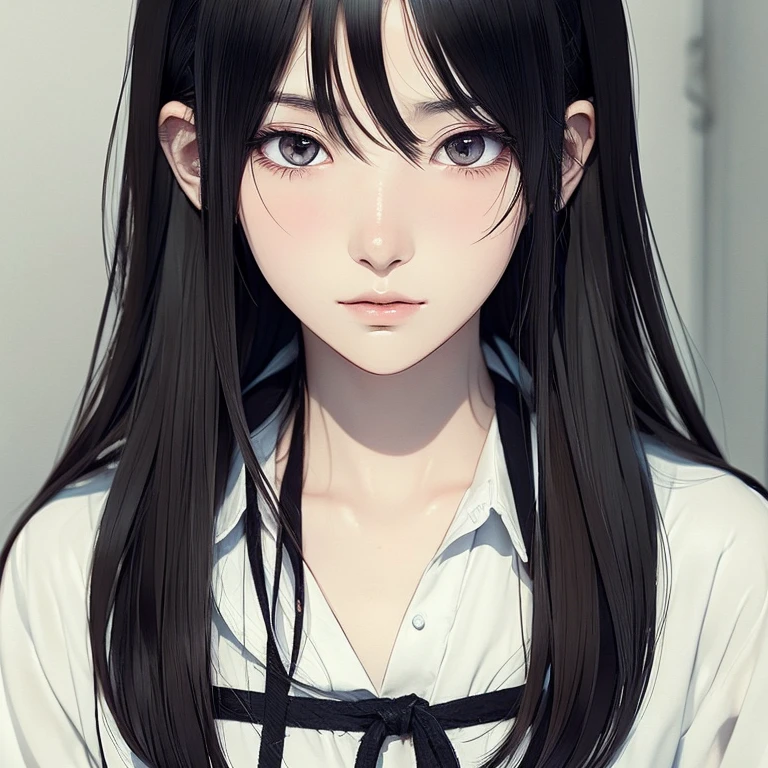 masterpiece, best quality, super detailed, illustration,man with dark hair and eyes,eyes empty,Long hair and waist,straight hair,small,black eyes,Feminine,black eyes,like Uchiha Mikoto,petite,side fringe