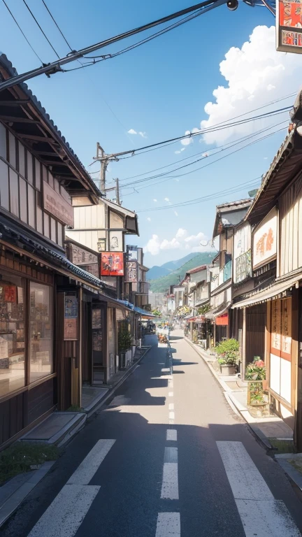 (Background only), (masterpiece), (top quality), (details), (realistic), (16k), (exquisite), (absurd), On the road of a shopping street with a small population, at the foot of Mt. Haruna, a retro Japanese signboard,