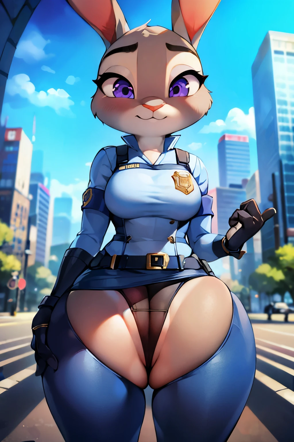 best quality, masterpiece, solo, 1girl, JudyHopps, police uniform,City, modern city,(POV:she was touching her pussy